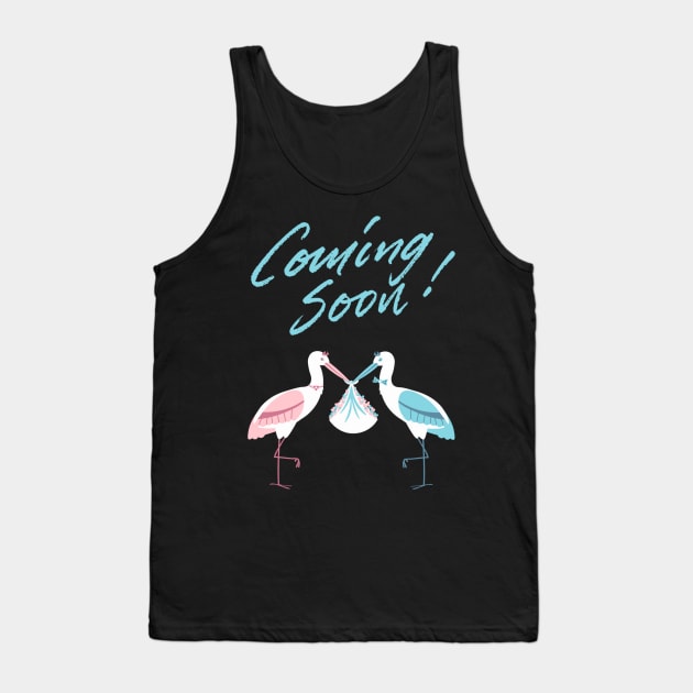 Mother's To Be, New Moms, Baby Announcement Cute, Storks, Coming Soon Design Tank Top by BirdsnStuff